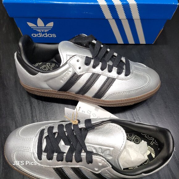 Adidas SAMBA OG Originals Silver Metallic Black Gum Women's JI4218 - Picture 12 of 16